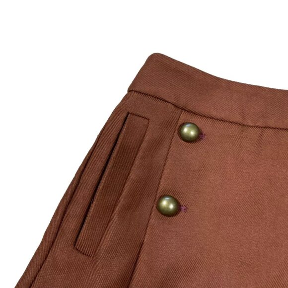Express Tailored Brown Mini Skirt Size 4 Short Buttons Pockets Fall Wool-Look - Picture 3 of 5